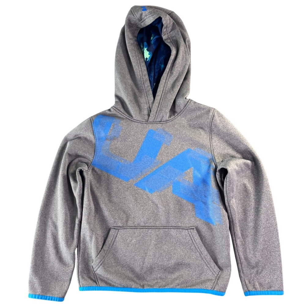 Under Armour‎ ColdGear Hoodie Gray Blue UA Graphic Sweatshirt Size YSM Unisex